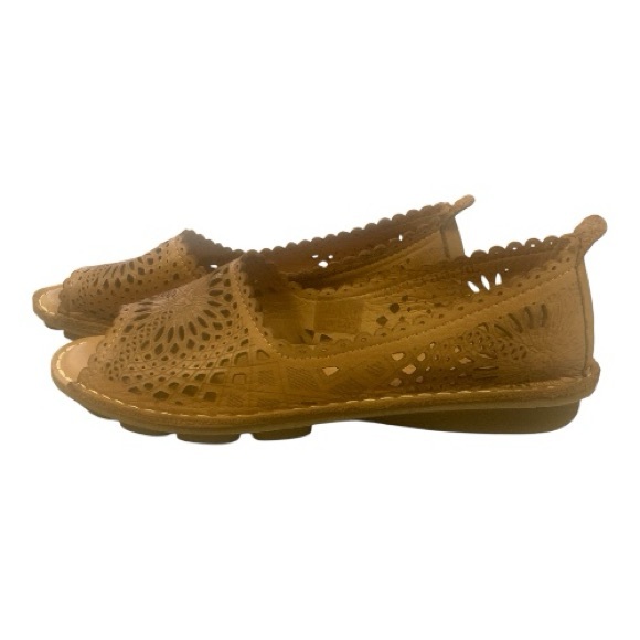 Spring Step Tan Peep-Toe 100% Leather Slip On Sandles Cut Outs Size 9.5 (40) - Picture 2 of 10